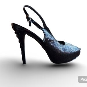 Nicole Miller Black Glitter Slingback Heels